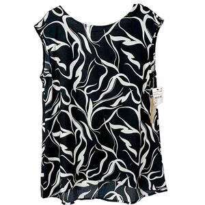 NEW with tags Halogen Ribbon Print Jewel Neck Sleeveless Top Black Small